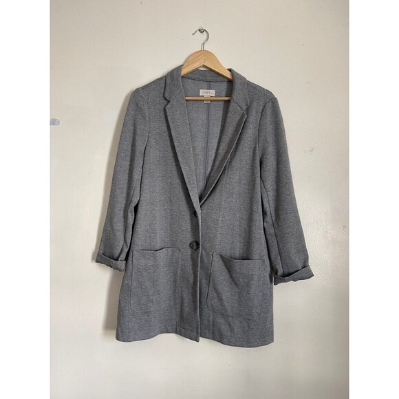 LOFT Oversized Stretchy Grey Blazer Large Petite - Picture 1 of 7